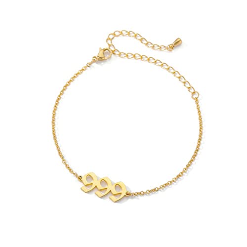 PAMTIER Angel Number Ankle Bracelet for Women Adjustable Chain | Stainless Steel, Dainty Simple Numerology Jewelry Gift - color: 5.5+2.8inch, Gold 999