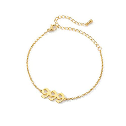 PAMTIER Angel Number Ankle Bracelet for Women Adjustable Chain | Stainless Steel, Dainty Simple Numerology Jewelry Gift - color: 5.5+2.8inch, Gold 999
