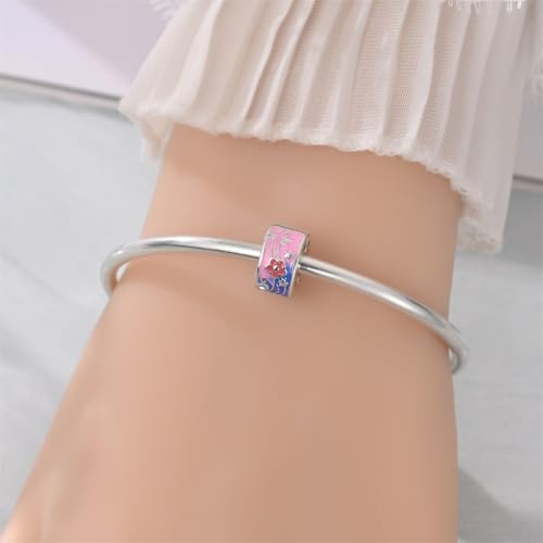925 Sterling Silver Bead Charm for Pandora Bracelets and Necklaces,Pink Bow Cherry Butterfly Blue Ocean Pendant Bead Charms Jewelry Present Valentines Gifts for Wife/Girlfriend Women - style: Flower Secure Clip spacer stopperBead