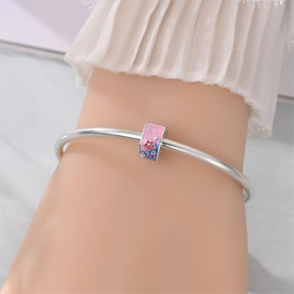 925 Sterling Silver Bead Charm for Pandora Bracelets and Necklaces,Pink Bow Cherry Butterfly Blue Ocean Pendant Bead Charms Jewelry Present Valentines Gifts for Wife/Girlfriend Women - style: Flower Secure Clip spacer stopperBead