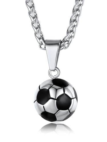 GOLDCHIC JEWELRY Sport Necklaces for Men Teen, Football Baseball Soccer Basketball Softball Necklaces with Stainless Steel Chain Athlete Jewelry Sports Fan Gift - color: Soccer Pendant-Steel, style: NO Engraving