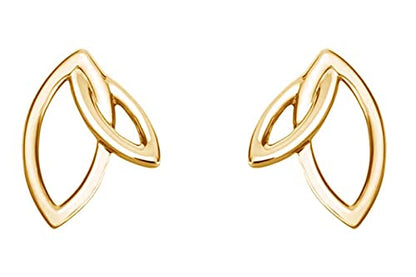 AFFY 14K Gold Plated 925 Sterling Silver Plain Minimalist dainty Stud Earrings Jewelry For Her Women Birthday Gift - color: Double Leaf