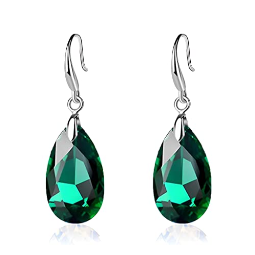 Austrian Crystal Teardrop Dangle Hook Earrings for Women 14K Gold Plated Hypoallergenic Jewelry - color: Emerald