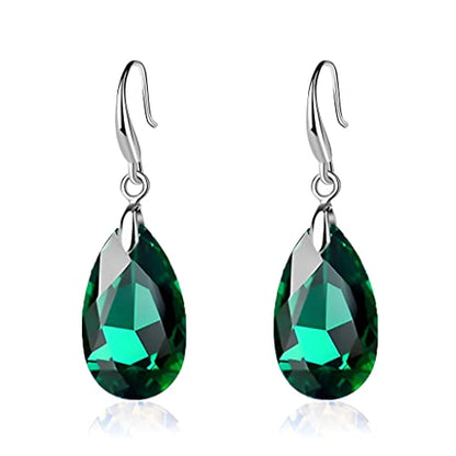 Austrian Crystal Teardrop Dangle Hook Earrings for Women 14K Gold Plated Hypoallergenic Jewelry - color: Emerald