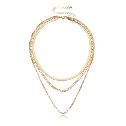 Gold Layered Necklaces for Women Chunky Layered Gold Link Chain Necklaces Trendy Paperclip Herringbone Toggle Clasp Necklace Statement Jewelry Accessories for Her - color: A3:layered western necklaces