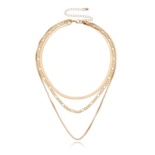 Gold Layered Necklaces for Women Chunky Layered Gold Link Chain Necklaces Trendy Paperclip Herringbone Toggle Clasp Necklace Statement Jewelry Accessories for Her - color: A3:layered western necklaces