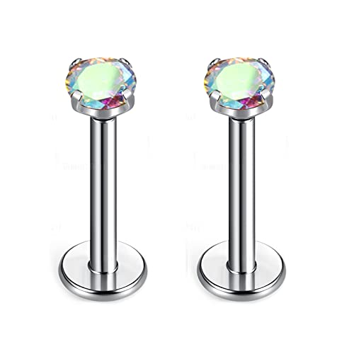 BelezaDosas G23 Titanium Labret Studs Threadless 16G Lip Rook Lobe Tragus Helix Cartilage Push Back Earring Piercing Jewelry - style: 1 pair Auro Boreale