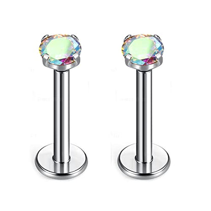 BelezaDosas G23 Titanium Labret Studs Threadless 16G Lip Rook Lobe Tragus Helix Cartilage Push Back Earring Piercing Jewelry - style: 1 pair Auro Boreale