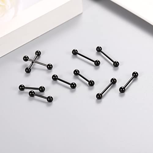 GAGABODY 5 Pairs Nipple & Tongue Rings - 14G Surgical Steel Screw Barbell - Straight, 12mm-20mm - color: Black