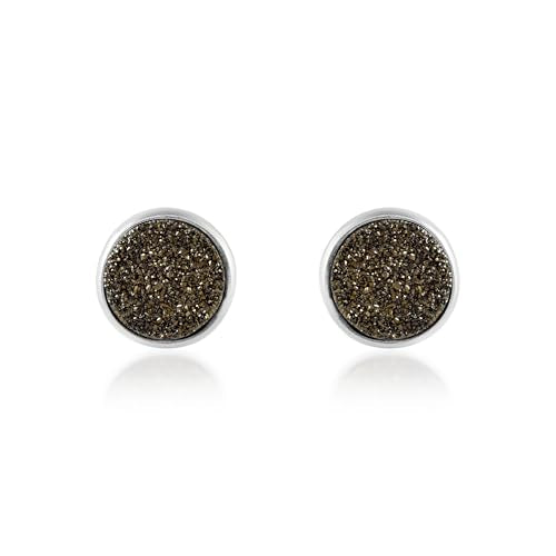5 MM Natural Gemstone 925 Sterling Silver Hypoallergenic Studs Earrings Jewelry for Women Dainty Trendy Antiqued Silver Birthstone Earrings Jewelry Gifts for Women and Her - color: Brown Druzy