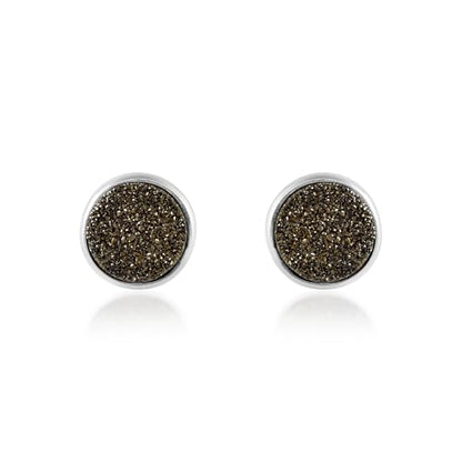 5 MM Natural Gemstone 925 Sterling Silver Hypoallergenic Studs Earrings Jewelry for Women Dainty Trendy Antiqued Silver Birthstone Earrings Jewelry Gifts for Women and Her - color: Brown Druzy