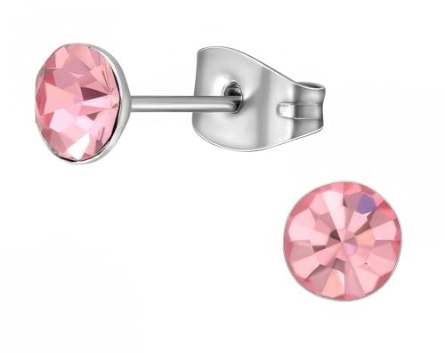 Stainless Steel Stud Earrings 5mm Crystal Birthstone Ultra-Tiny Cartilage Tragus Helix Second Ear Stackable Jewelry - color: Light Pink