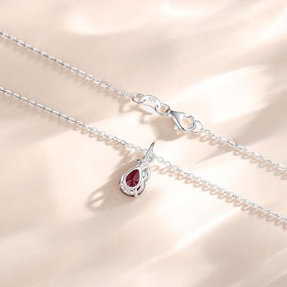 FANCIME 14K Solid White Gold Birthstone Pendant Necklace for Women with Diamond Pear Shaped Teardrop Necklace Birthday Gifts for Mom Women,Sterling Silver Chain 16" + 2" Extender - color: 07-Ruby