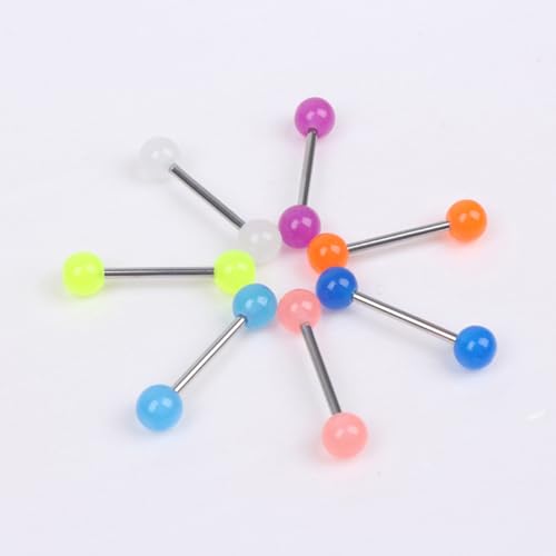 48Pcs 14G Glow in Dark Flexible Stainless Steel Straight Tongue Barbell Nipple Ring Retainer Piercing Jewelry for Women Men 16mm Bar