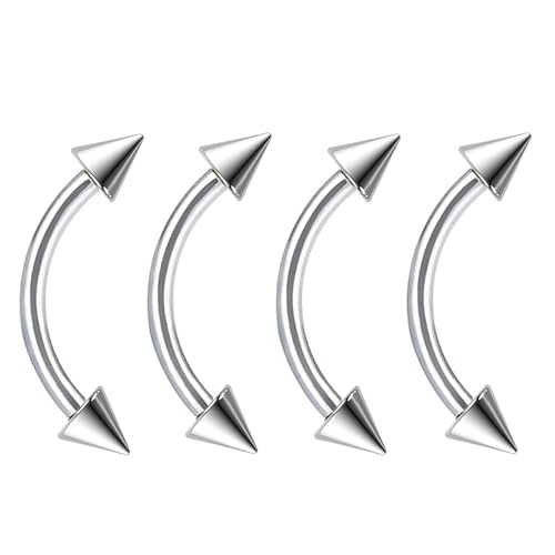 Bulk 20pc 16G Surgical Steel Curved Barbell 6mm-14mm Eyebrow Bar Ball Cone Ring Ear Piercing Jewelry Set - color: Shape: Cone, size: Bar Length: 8mm