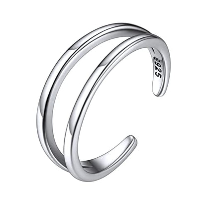 ChicSilver Toe Rings for Women 925 Sterling Silver Adjustable Toe Ring | 925 sterling silver, hypoallergenic for sensitive skin, adjustable open band, summer beach wear gift - color: D: Lines(1 pc)