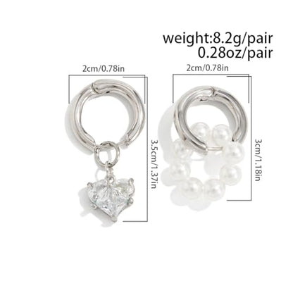 Heart Pearl Hoop Earrings Sliver Long Tassel Chain Huggie Hoop Earrings Pearl Beaded Drop Earring for Women Wedding Jewelry - color: pearl hoop