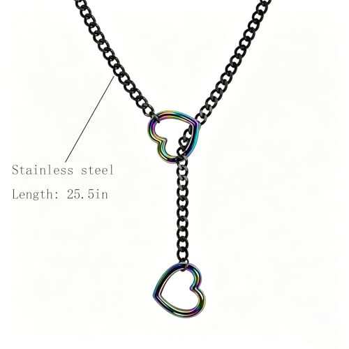Choker Necklace for Women Gothic Goth Stainless Steel Slip Chain Chunky Long Drop Mens Punk Necklace Jewelry Gift - style: Colored Heart