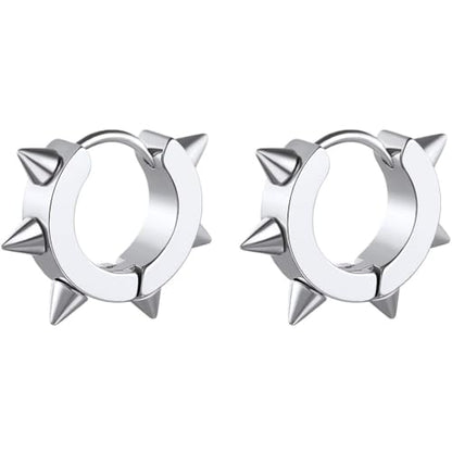 ChainsHouse Stud Earrings for Men Women,316L Stainless Steel/14K Gold/Black Plated Metal, Punk Hypoallergenic Surgical Huggie Hoop Earrings Mens Jewelry Piercing Hoop Earrings - style: D: Silver-Spike(1 Pair)