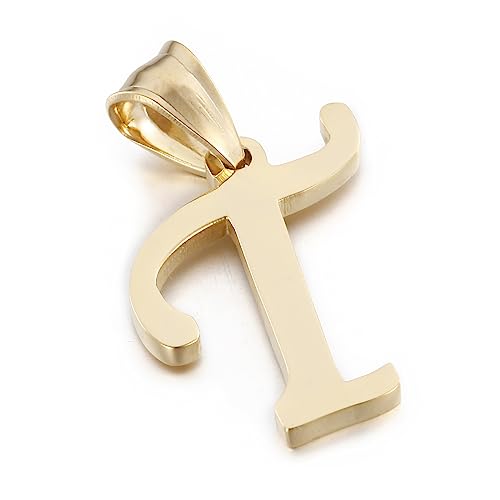 Initial Charms Gold Initial Pendant 14k Gold Letter Charm Name Pendant for Women and Men - style: T