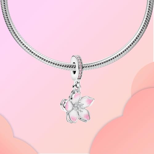 LUXILLA Charms for Bracelets & Necklace 925 Sterling Silver Charms Elephant Happy Birthday Charm Fit for Valentine's Day Mother's Day Jewelry Gift for Women - color: Cherry Blossom Dangle Charm