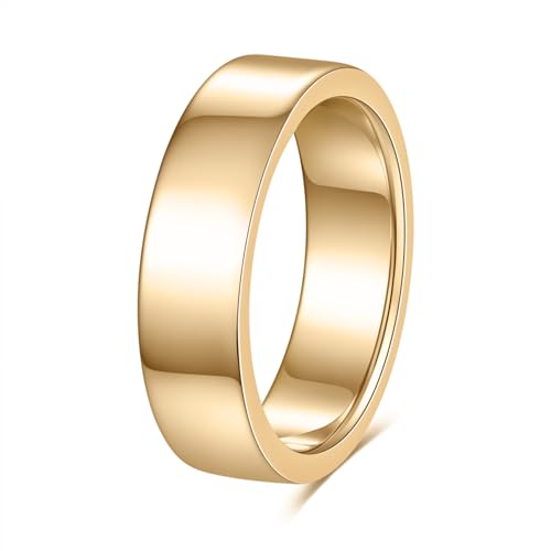 2mm 4mm 6mm Thin Titanium Wedding Rings Band for Women Man - color: Gold-6mm