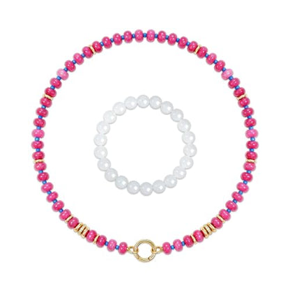 Beaded Necklaces for Women Boho Colorful Bead Choker Necklace Natural Gemstone Handmade Summer Beach Layering Necklace Jewelry Gift for Women - color: Rose Pink