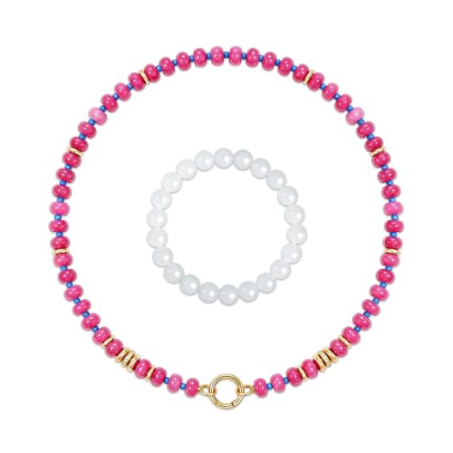 Beaded Necklaces for Women Boho Colorful Bead Choker Necklace Natural Gemstone Handmade Summer Beach Layering Necklace Jewelry Gift for Women - color: Rose Pink