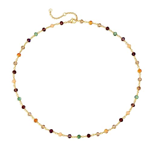 MTMY Beaded Necklaces for Women 14K Gold Plated Dainty Colorful Green/Rose Beaded Pearl Choker Necklace Delicate Boho Choker Necklace Jewelry Gift - style: Mixed color beads