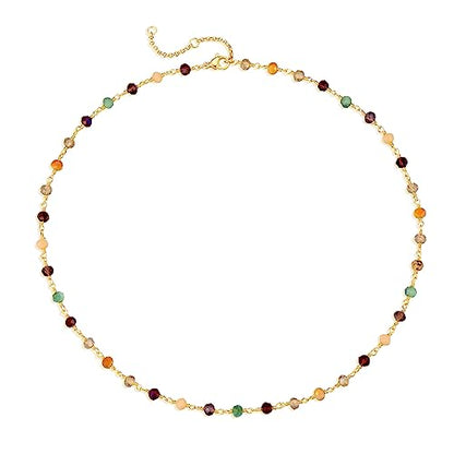 MTMY Beaded Necklaces for Women 14K Gold Plated Dainty Colorful Green/Rose Beaded Pearl Choker Necklace Delicate Boho Choker Necklace Jewelry Gift - style: Mixed color beads