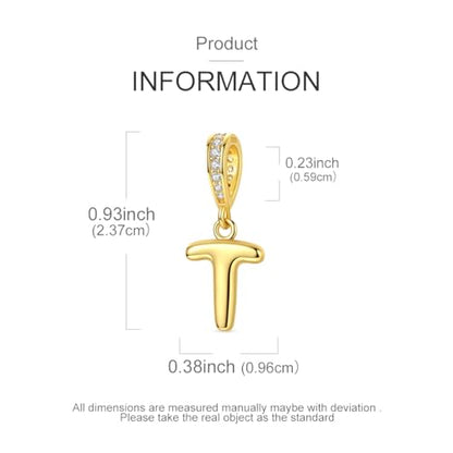 Hapour Gold Initial Letter Charms 925 Sterling Silver Alphabet Beads | 14K Gold Plated, A-Z Letter Charms, For Bracelets Necklace, Cubic Zirconia, DIY Dangle Pendant Beads, For Women Mom - color: Golden initial letter T
