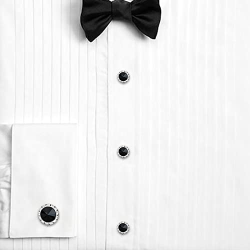 AMITER Crystal Cufflinks and Tuxedo Studs for Men, Cuff Links Suits for Shirt Formal Dress Business Wedding Anniversary - color: Black