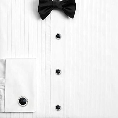 AMITER Crystal Cufflinks and Tuxedo Studs for Men, Cuff Links Suits for Shirt Formal Dress Business Wedding Anniversary - color: Black