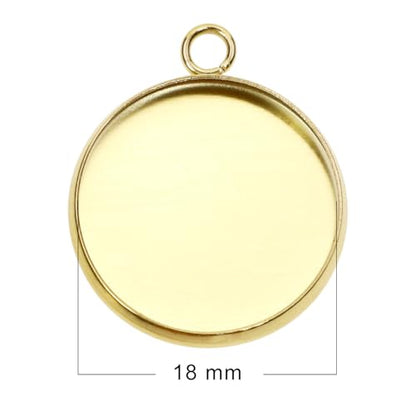 Shapenty Gold Stainless Steel Round Bezel Blanks Pendant Trays for Earrings Bracelet Necklace Keychain DIY Craft Resin Glass Cabochon Jewelry Making Projects Christmas Gift Hanging Charms, 20PCS - size: 18mm