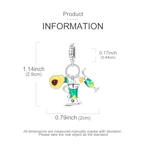 Hapour 925 Sterling Silver Charms for Bracelet Necklace Dangle Pendant Bead | Bear Charm, Elephant Zebra Cat Dream catcher Family Birthday European Jewelry Charm, For Women Mom - color: Avocado Juicer