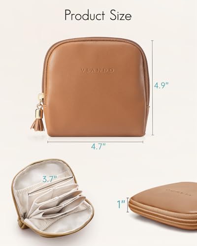 VLANDO Small Travel Jewelry Case,Velvet Pouch Bags with Zipper,Brown | Travel Essentials,PU Leather Organizer with 5 Divided Sections,Carry-On Totes,Gift for Birthday,Bride,Bridesmaid,Women,Girls - color: A.Brown