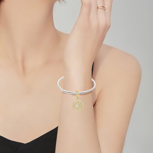 LUXILLA Charms for Bracelets & Necklace 925 Sterling Silver Charms Elephant Happy Birthday Charm Fit for Valentine's Day Mother's Day Jewelry Gift for Women - color: Compass Dangle Charm