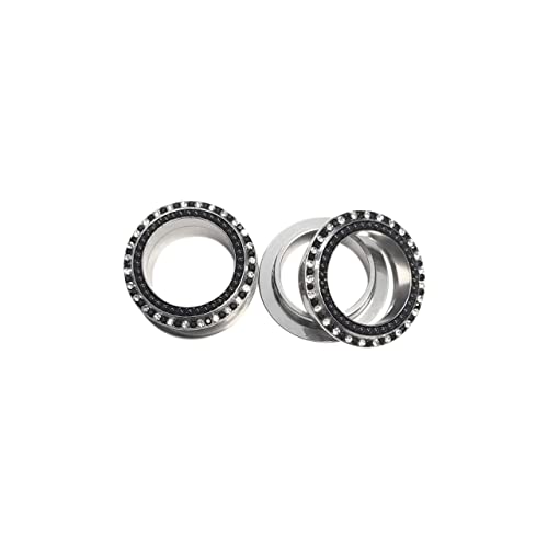 Screw Fit Plug Earrings Surgical Steel Ear Plug Gauges Center Tunnels Ear Gauges Screw Plugs with Black & Clear CZ Gems Piecing Jewelry - size: 22mm - 7/8"
