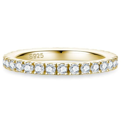Bo.Dream Cubic Zirconia Eternity Rings Wedding Band 925 Sterling Silver - color: yellow gold plated (2.2mm full)