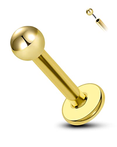COCHARM 14K Solid Gold Helix Cartilage Tragus Earring Stud 16g Yellow Gold Threadless Tragus Cartilage Helix Conch Piercing Jewelry Flat Back Lip Labret Medusa Monroe Piercing Stud - color: 3mm Top, size: 8mm Length