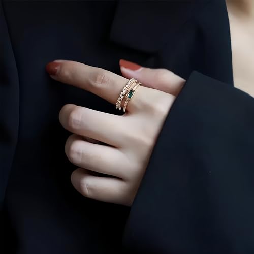 Mettclasi Women's 14K Gold Plated Stackable Ring Crystal Inlaid Dainty Trendy Cute Adjustable Open Twist Rings Jewelry Gifts - style: Square Emerald
