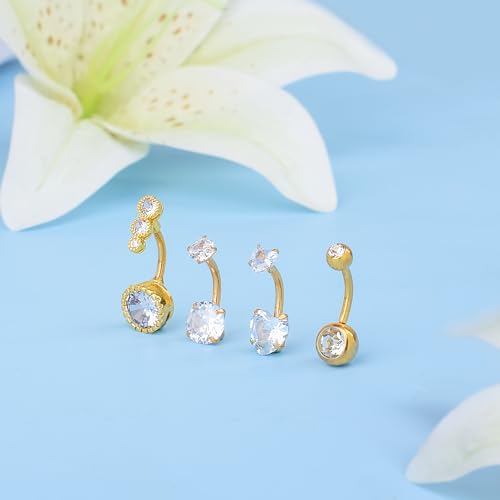LEE&RO Belly Button Ring Dangle Stainless Steel Belly Rings 14G Belly Button Piercing Cute Navel Ring Belly Piercing Jewelry - style: 8Pcs-Gold
