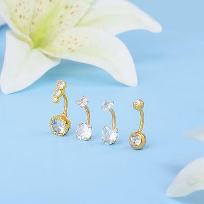 LEE&RO Belly Button Ring Dangle Stainless Steel Belly Rings 14G Belly Button Piercing Cute Navel Ring Belly Piercing Jewelry - style: 8Pcs-Gold