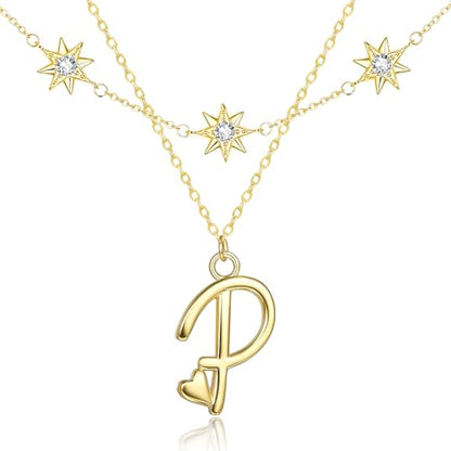 14K Gold A-Z Initial Lette Necklace Star Choker Women Necklace | Personalized Initial Jewelry, Meaningful Name Letter Gift for Women Wife Mom Friend, Perfect Present For Birthday/Anniversary - style: 14K Gold-P