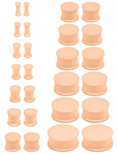 Ears Gauges Tunnels Plugs for Women Solid Silicone Ear Gauge Stretching Kit 8G to 1" (3MM- 25MM) Expander Stretcher Plug Earrings for Piercing Jewelry for Women (Black White Flesh) - color: 8g to 1", Flesh
