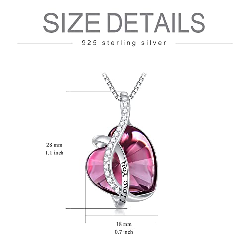 AOBOCO I Love You Sterling Silver 12 Birthstone Heart Pendant Necklace Embellished with Crystals from Austria, Mother's Day Anniversary Birthday Jewelry Christmas Gifts for Women Grandma Nana - color: H-July