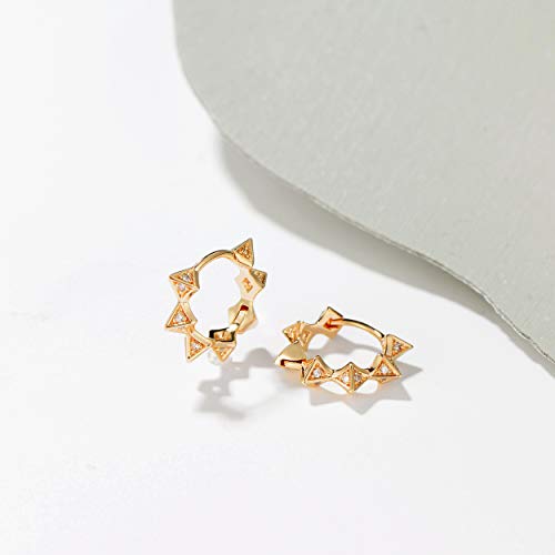 Cubic Zirconia Huggie Earrings 14k Gold Plated Tiny Earrings Small Huggie Hoop Earrings Simple Lightweight Hoops Gift for Women - color: Spike Hoop earrings
