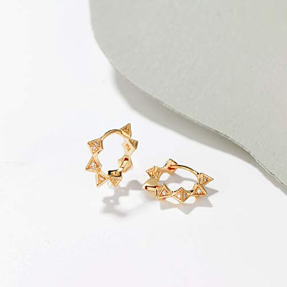 Cubic Zirconia Huggie Earrings 14k Gold Plated Tiny Earrings Small Huggie Hoop Earrings Simple Lightweight Hoops Gift for Women - color: Spike Hoop earrings