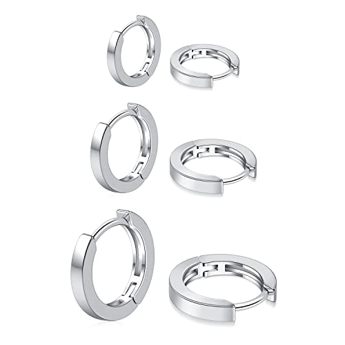 micuco 3 Pairs Small Gold Hoop Huggie Earrings Set for Women Men Tendy | 14K Gold Plated Small Huggie Hoop Earrings for Men, Tiny Cartilage Hypoallergenic Earring Set - style: L# Classic silver 12-12-12mm