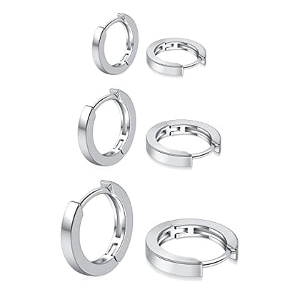 micuco 3 Pairs Small Gold Hoop Huggie Earrings Set for Women Men Tendy | 14K Gold Plated Small Huggie Hoop Earrings for Men, Tiny Cartilage Hypoallergenic Earring Set - style: L# Classic silver 12-12-12mm